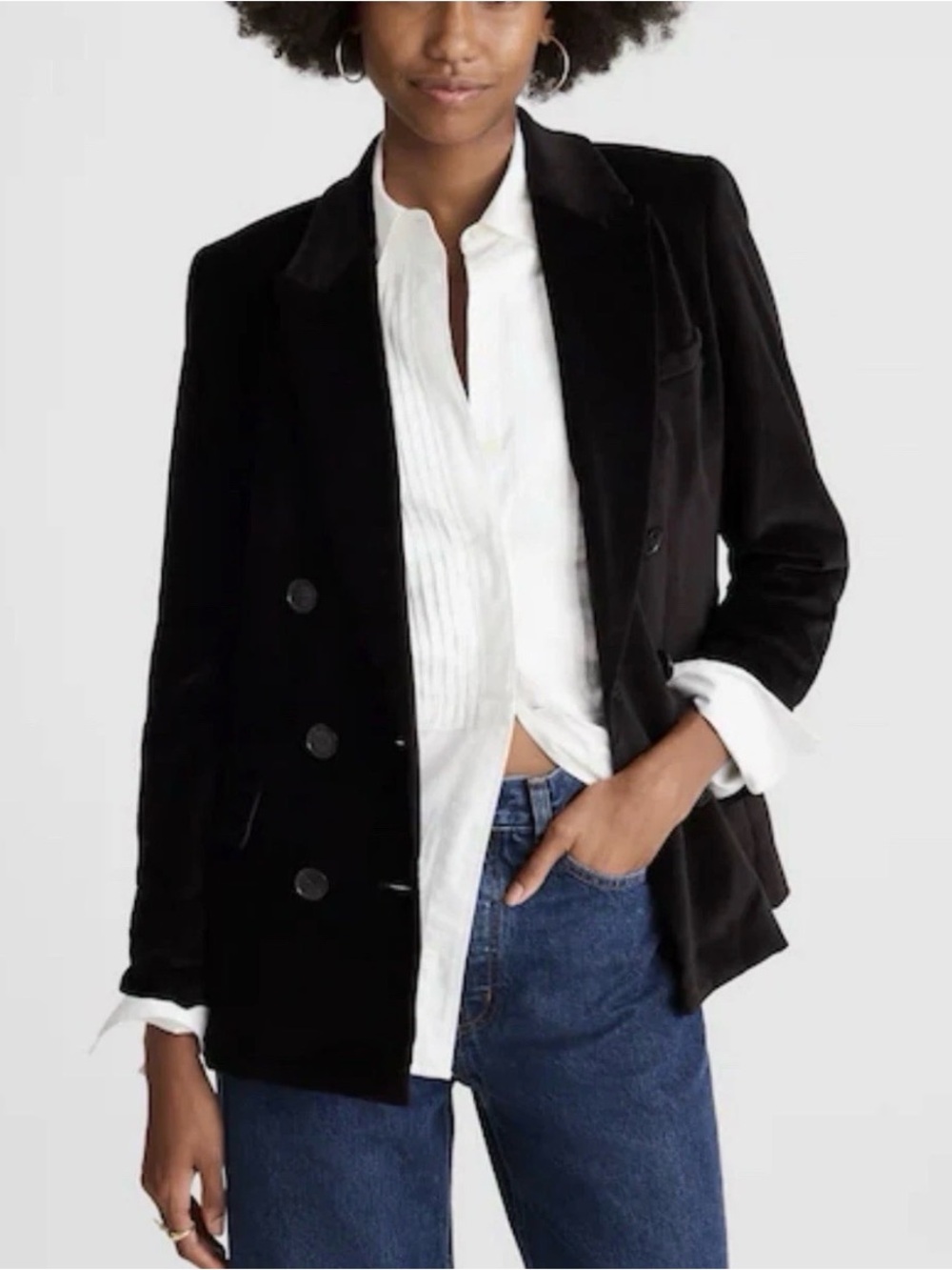 Madewell Peak Lapel Double Breasted Blazer Women’s XS Black Velvet Lined